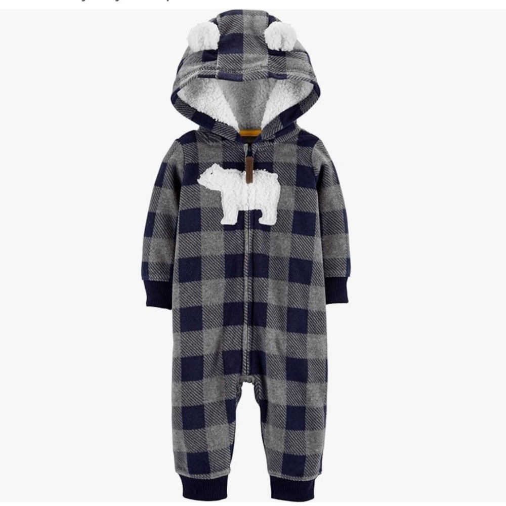 Carter's Navy and Gray Plaid Bear One Piece